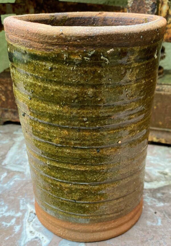 ​Vintage groene cilindervaas | Green ceramic cylinder vase, Germany ca. 1970