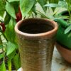 ​Vintage groene cilindervaas | Green ceramic cylinder vase, Germany ca. 1970