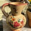 Vintage schenkkan Majolica Aardewerk Gesigneerd 18643 FJ CCE (5) Prachtige bolvormige majolica schenkkan met bloemenmotief – exquisite floral pitcher 20th c.
