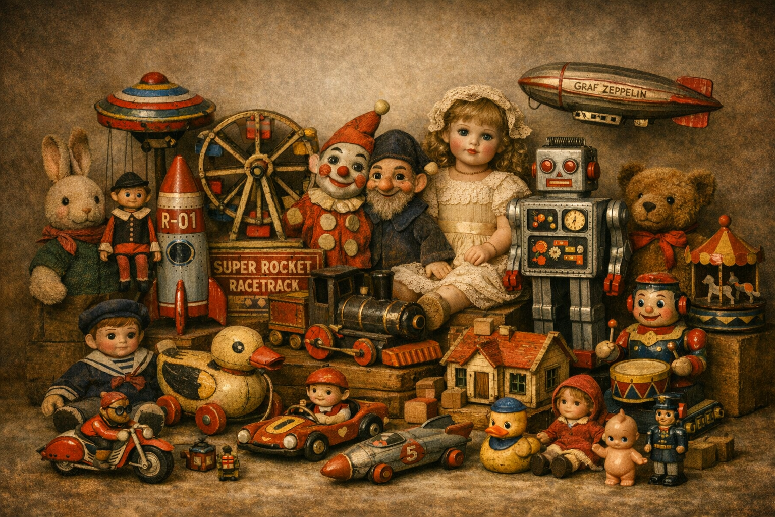 dolls-and-figures Vintage Handpop – Komische Poppenkastfiguur met Hoed en Sigaar, ca. 1970