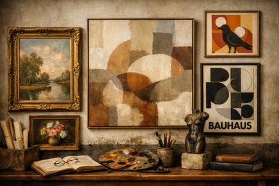 paintings-and-artworks Expressief Dubbel Bloemstilleven van M. Levis in Baroklijst (ca. 1950)