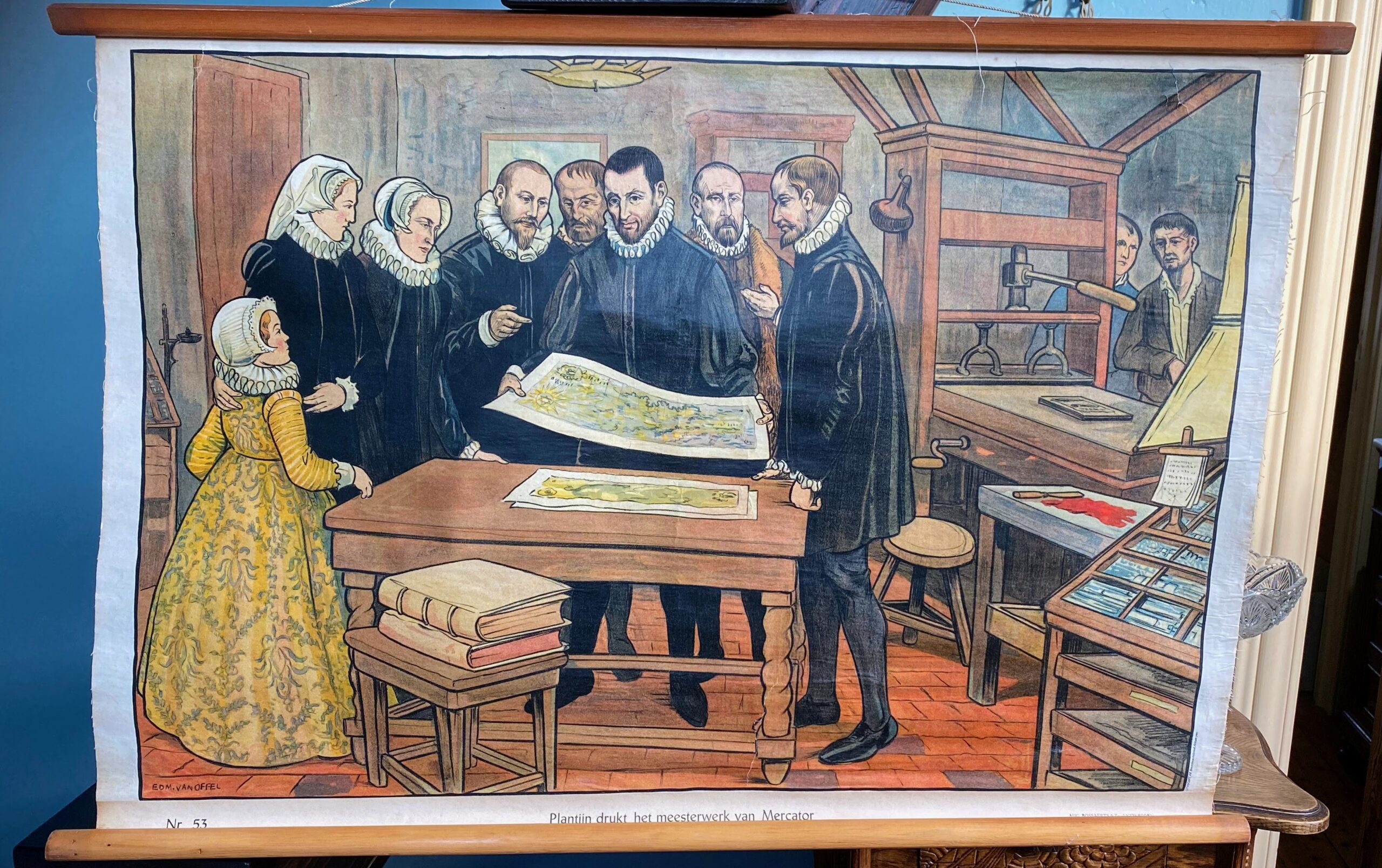 5275843075.jpg Plantijn drukt het meesterwerk van Mercator – Educatieve schoolplaat nr 53 (1925–1931)