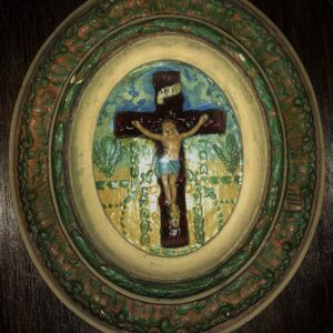5292717047.jpg Dubbel Ovaal Kruisbeeld met Bol Glas – Volksdevotie ca. 1900
