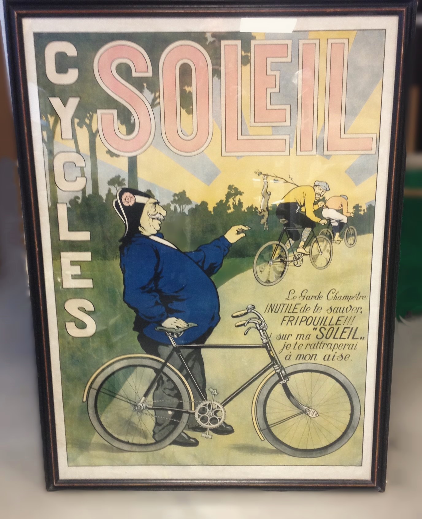 5305510322.jpg Grote antieke Belgische “Cycles Soleil” litho reclameposter – originele eerste druk