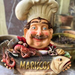 5305510964.jpg Prachtig kleurrijk pubbord Chefkok Mariscos – kunstenaar Alan Agohob, ca. 1980