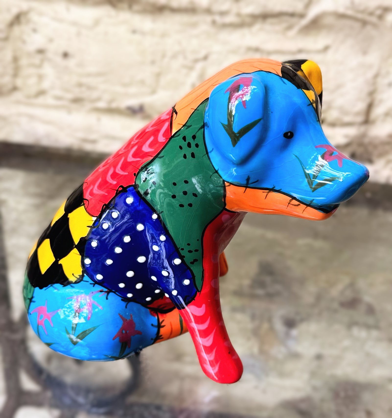 Veelkleurig keramisch lappendeken-varken in Miró-stijl – ca. 2000