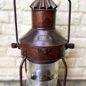 Extreem zeldzame originele koperen nautische scheepslamp Tavernier Oostende | Extremely rare original copper nautical ship lamp Tavernier Ostend – 1970s