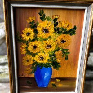 5305513121.jpg Zonnebloemen in Blauwe Vaas – Gesigneerd Impressionistisch Meesterwerk van M. Levis