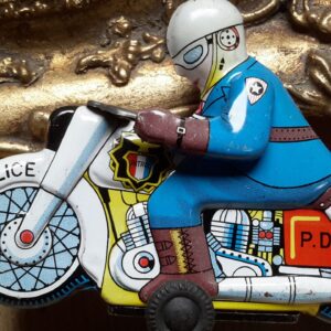 Zeldzame tinnen politiemotorfiets met agent – Japan Haji Mansei jaren ’50