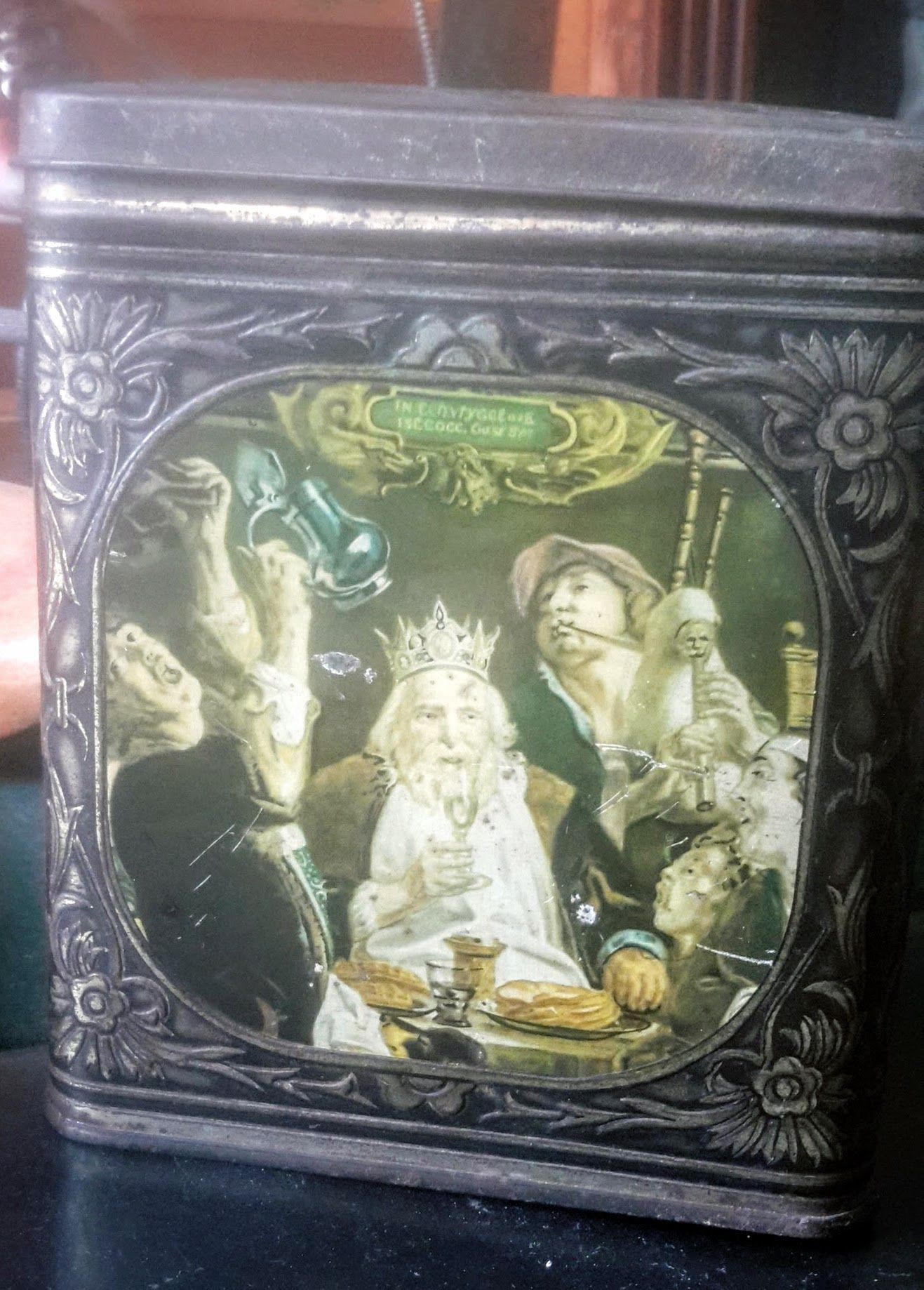 5305513554.jpg Vintage blikken doos Ri Ri Demaret – Jacob Jordaens “De Koning Drinkt”