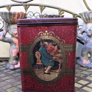 5305513590.jpg Antiek bordeauxrood blik “Les Joueurs de cartes” – Confiserie Faignard Tournai