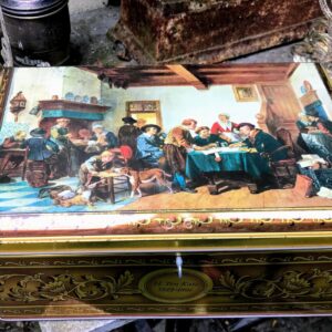 5305514080.jpg Oud blik met tafereel “Betaling van de pacht” – Genreschilderij van Herman Ten Kate, ca. 19de eeuw