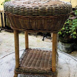 5305514346.jpg Retro Vintage rotan bijzettafel – jaren 60, groen en honingkleur
