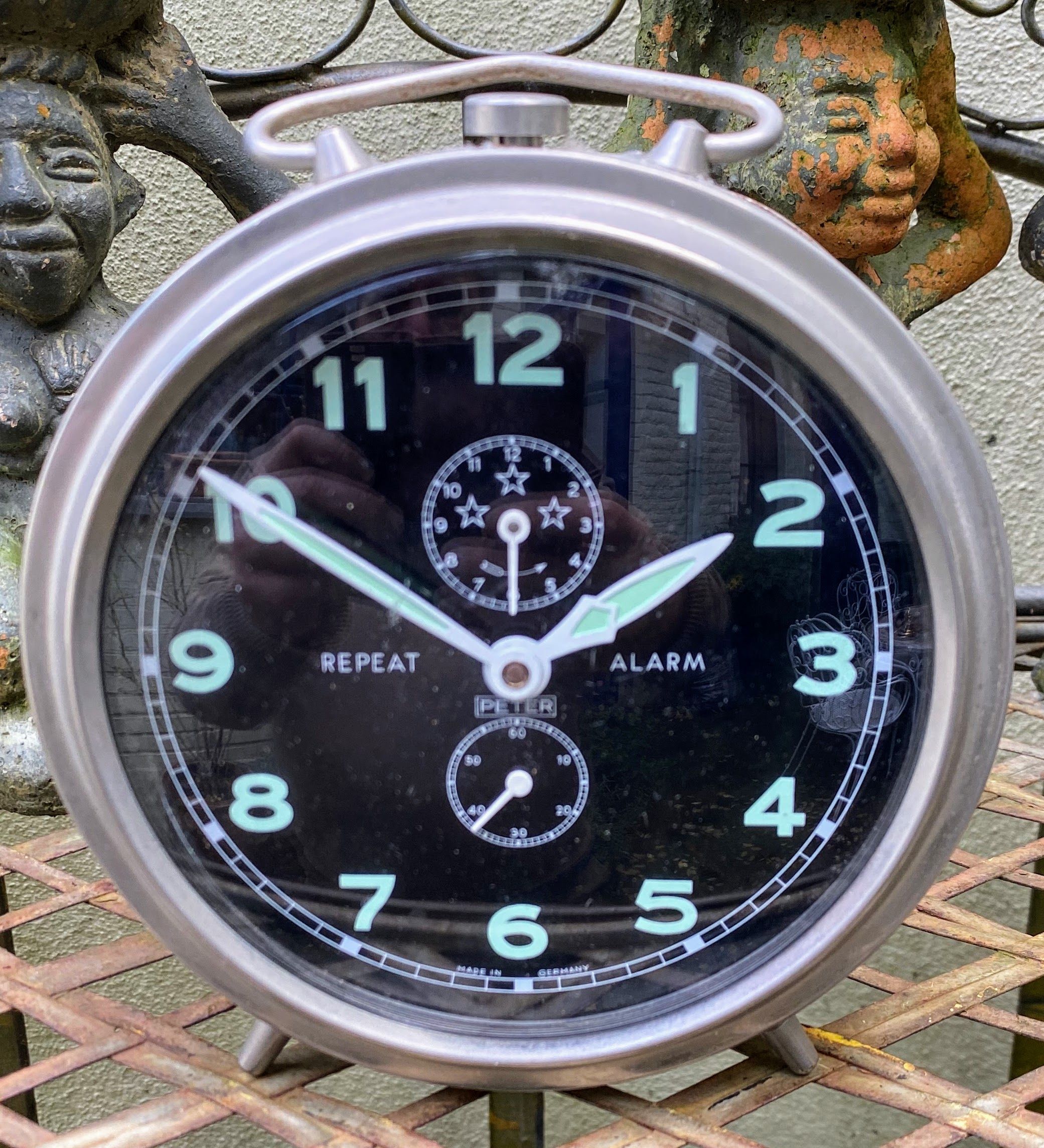 5305515769.jpg Vintage verchroomde wekker Peter Repeat Alarm Clock – Duitsland, jaren 1960