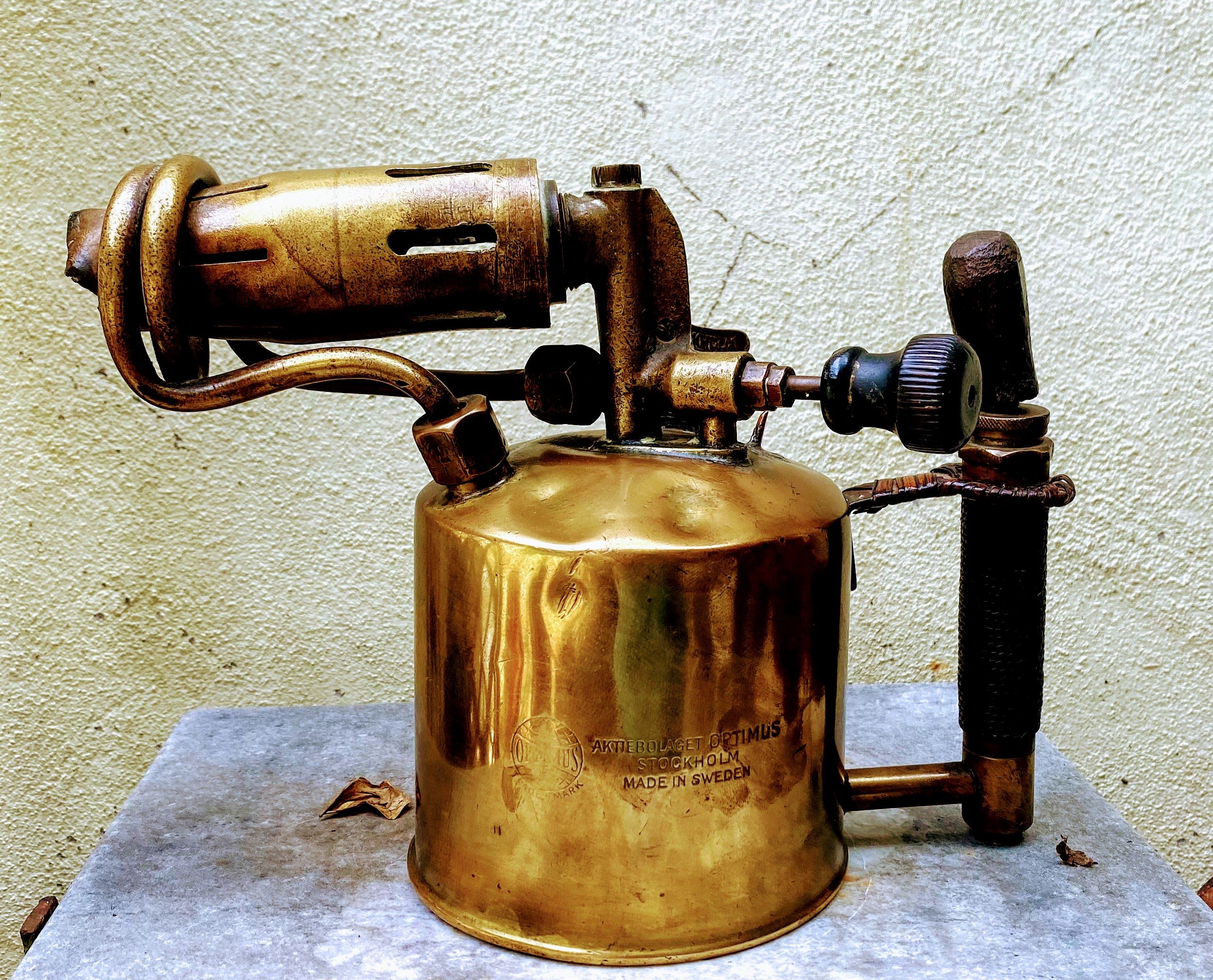 Antieke Optimus soldeerbrander – Messing Stockholm Zweden ca. 1950