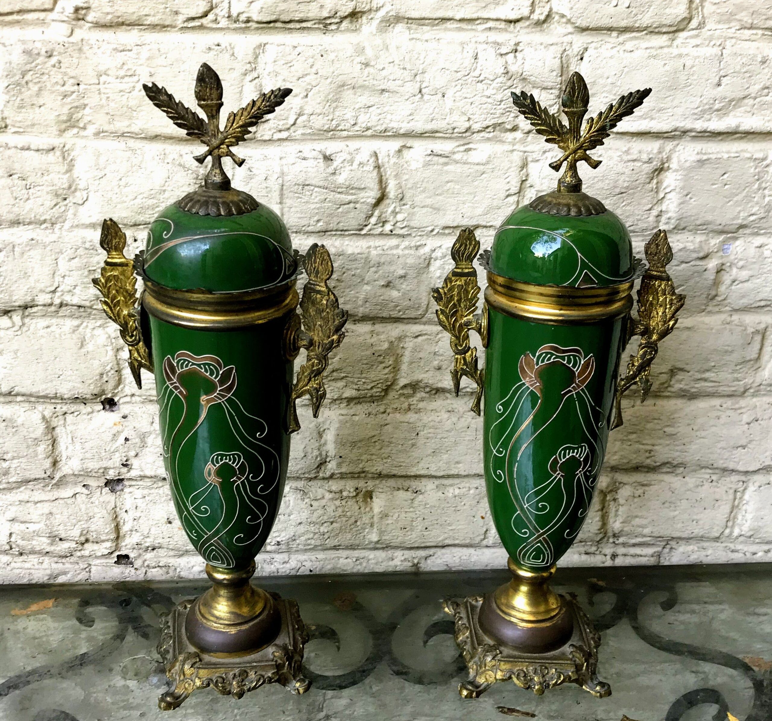 5372928125.jpg Authentiek Belgisch Art Nouveau schouwpaar – sierlijk en zeldzaam