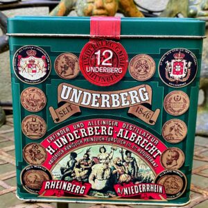 5383973878.jpg Vintage groen blik Underberg blik voor 12 flesjes