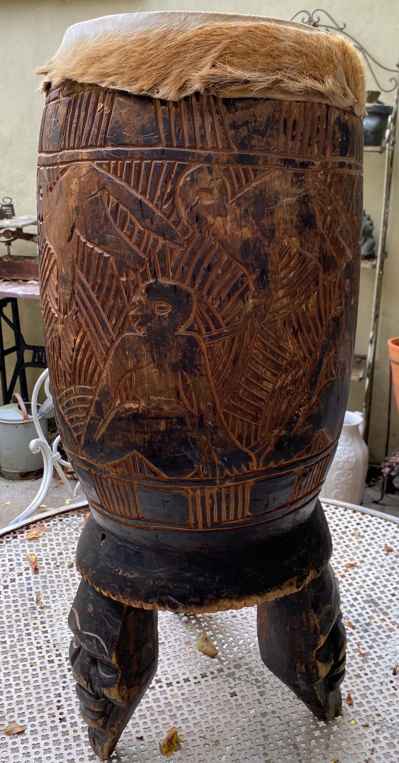 5393121872.jpg Vintage Afrikaanse djembe - decoratief houtsnijwerk