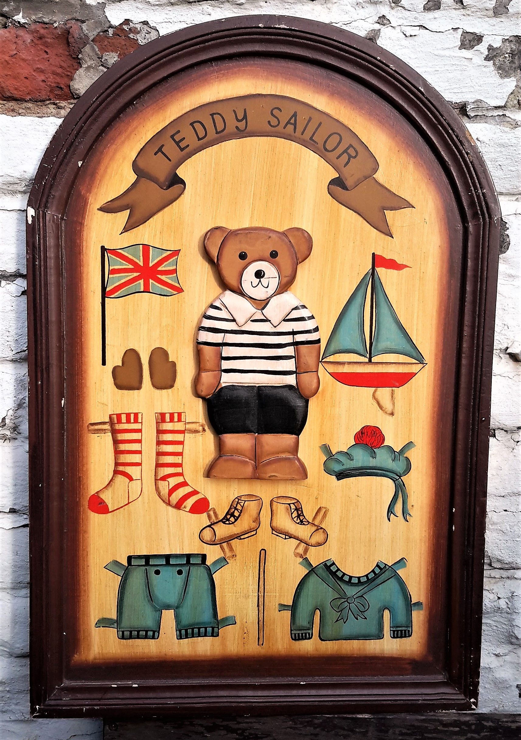 5393130934.jpg Teddy Sailor – Vintage Houten Wandbord 3D
