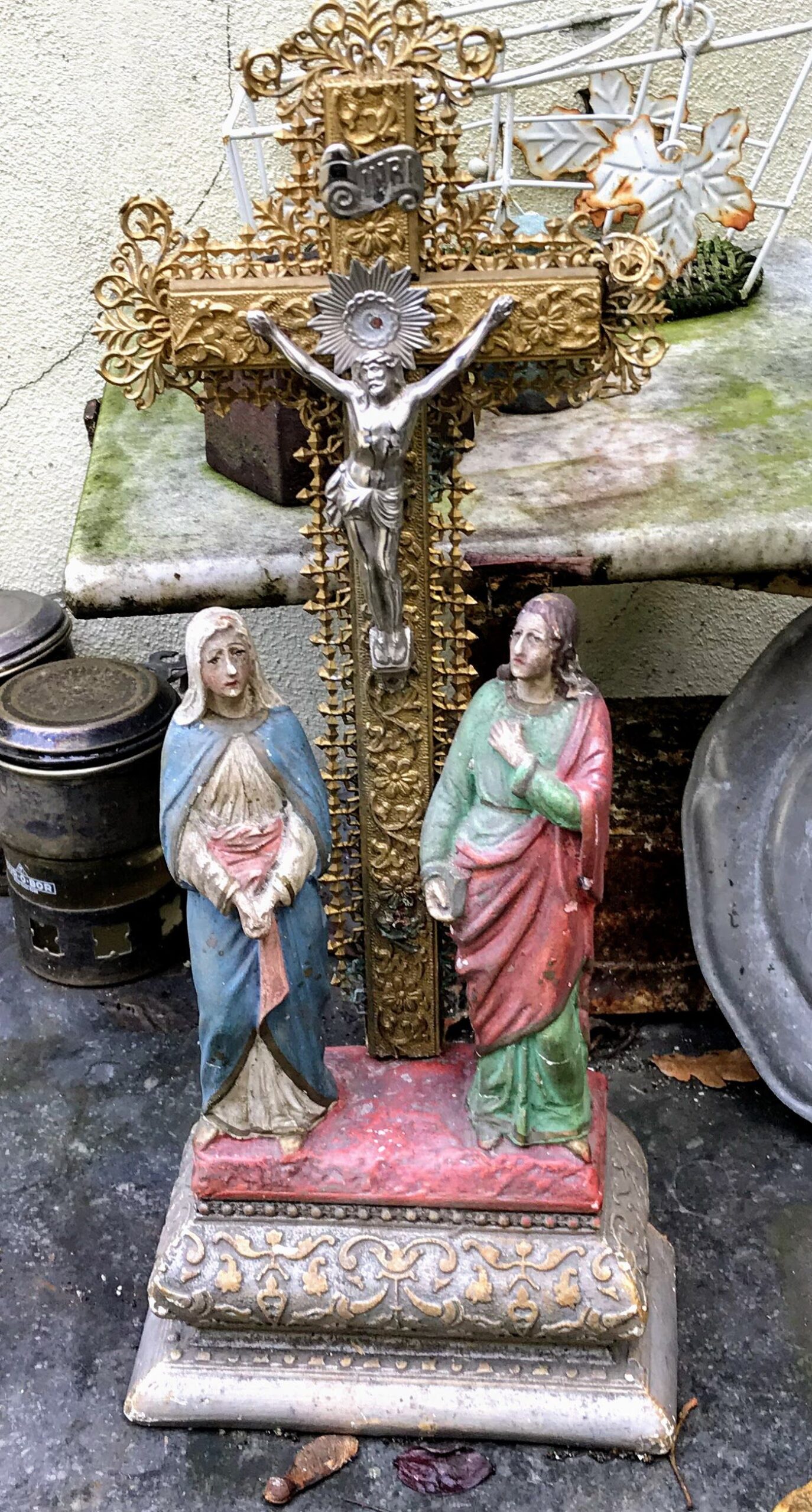 5393134595.jpg Decoratief Vintage dubbel heiligenbeeld