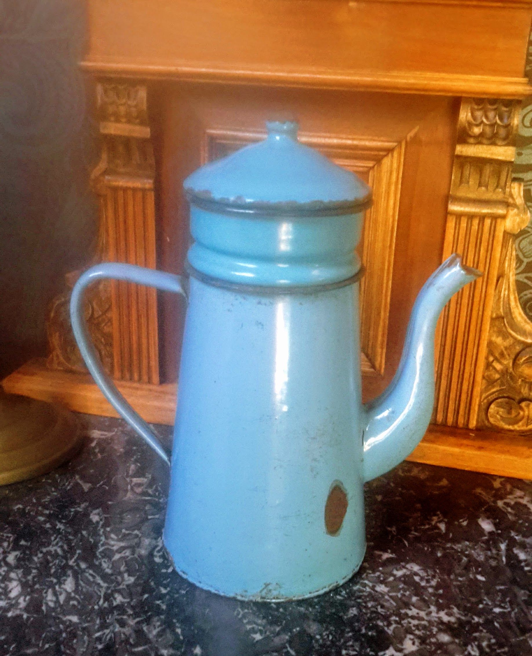 5393135812.jpg Oude Blauwe emaille filter koffie pot