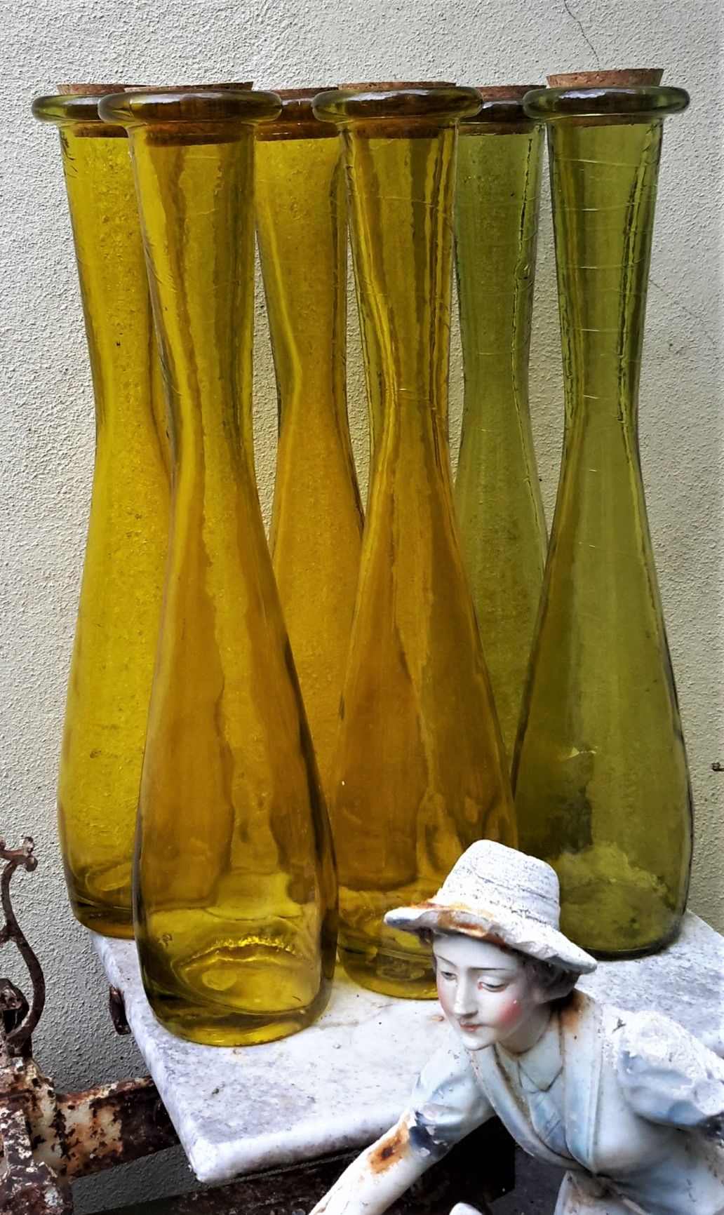 5393136796.jpg Prachtige set van Spaanse gekleurde Sierflessen met kurk