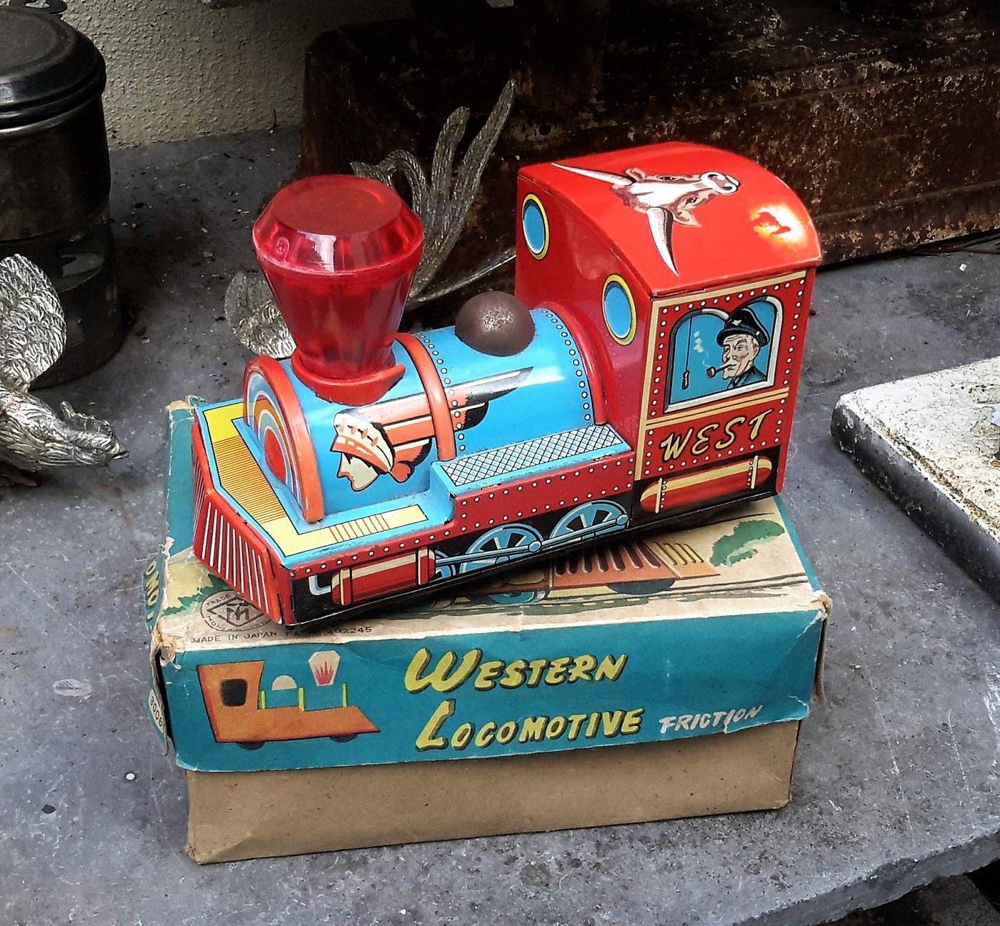 Vintage 1950-60s Tin friction Western Locomotive Train Modern Toys Japan