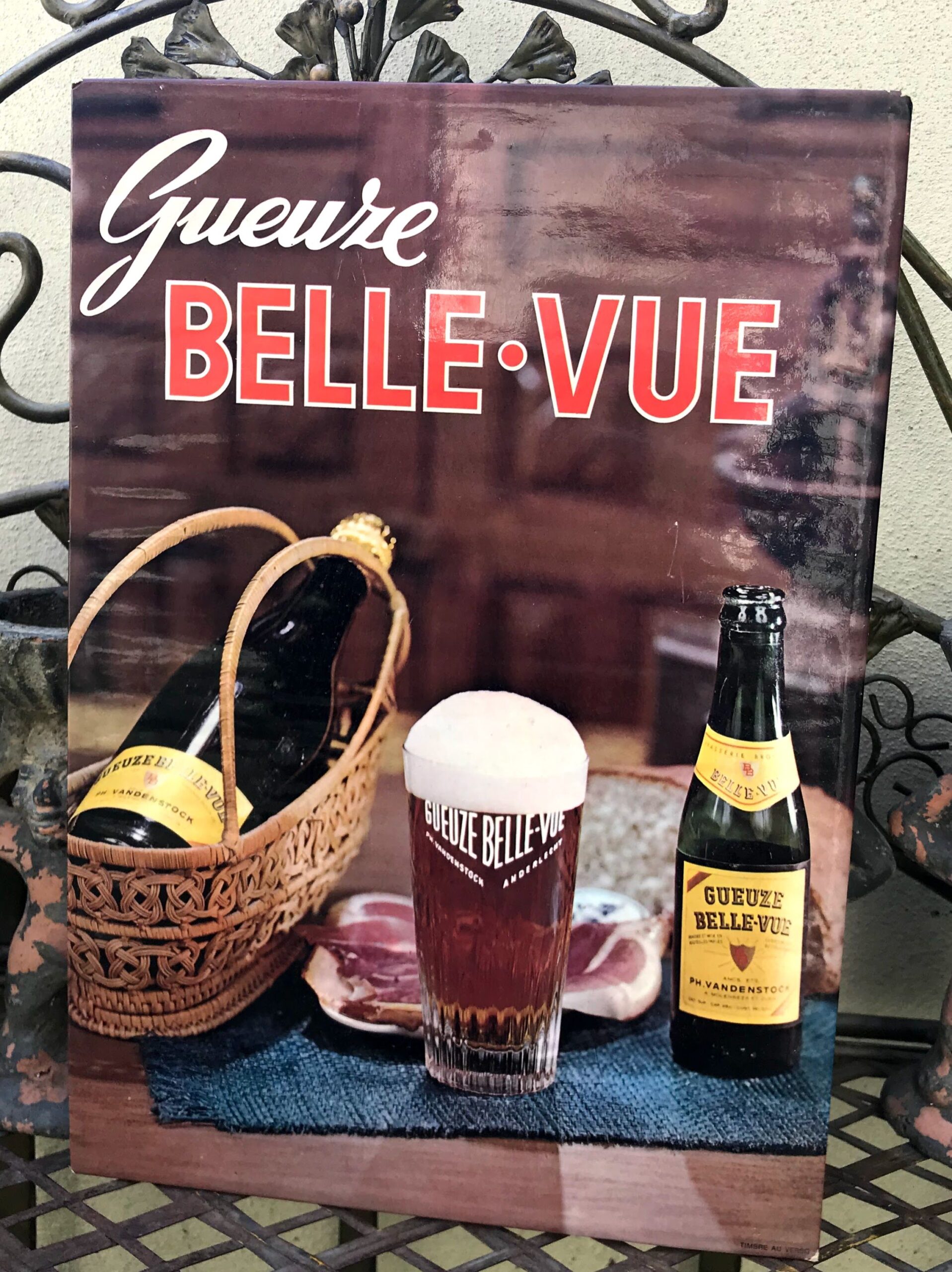 Reclamebord Gueuze belle vue met zegel 1969