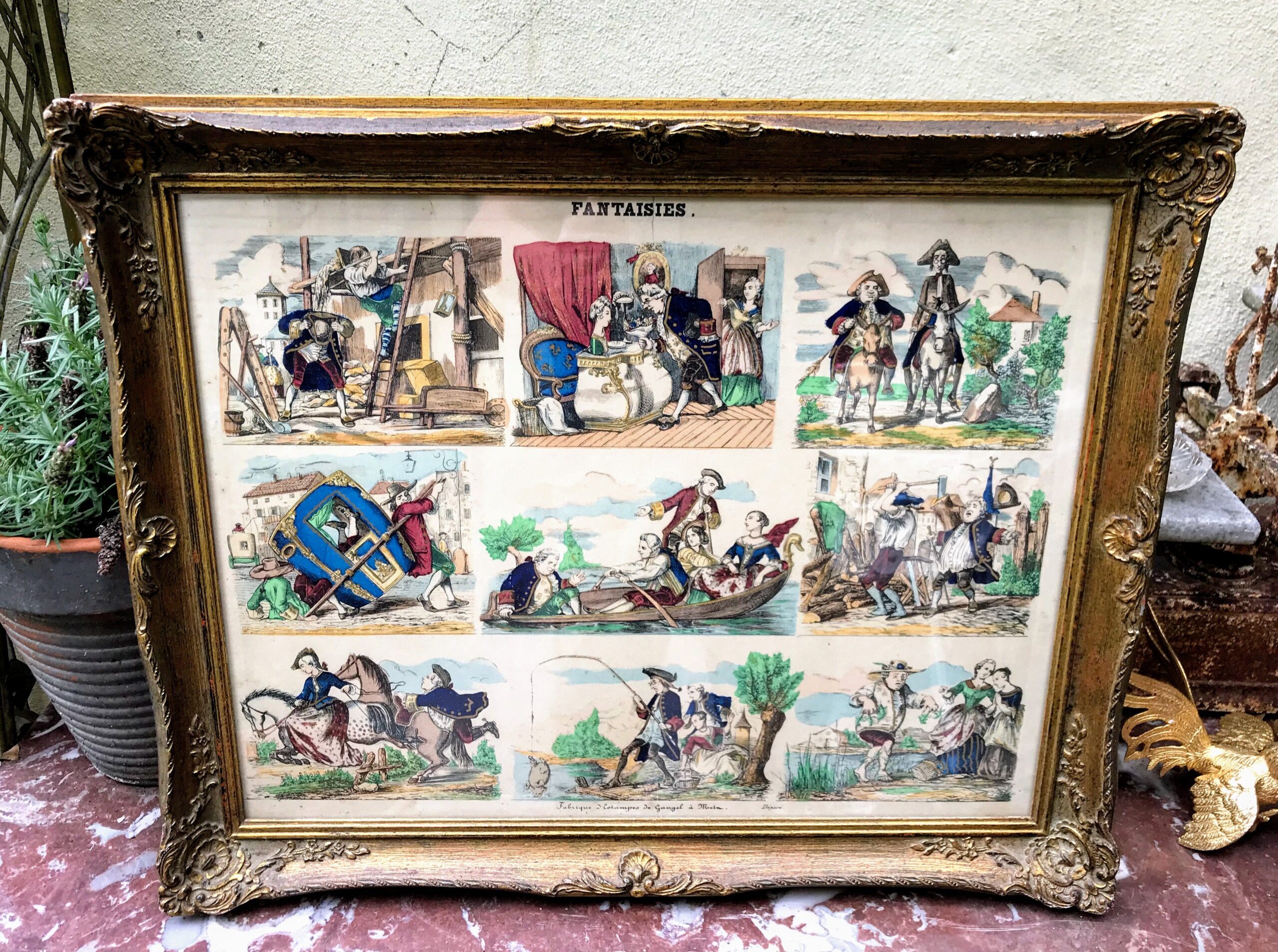 Centsprent uit 1860 "Fantaisies" Fabrique d'Estampes de Gangel, à Metz, Déposé