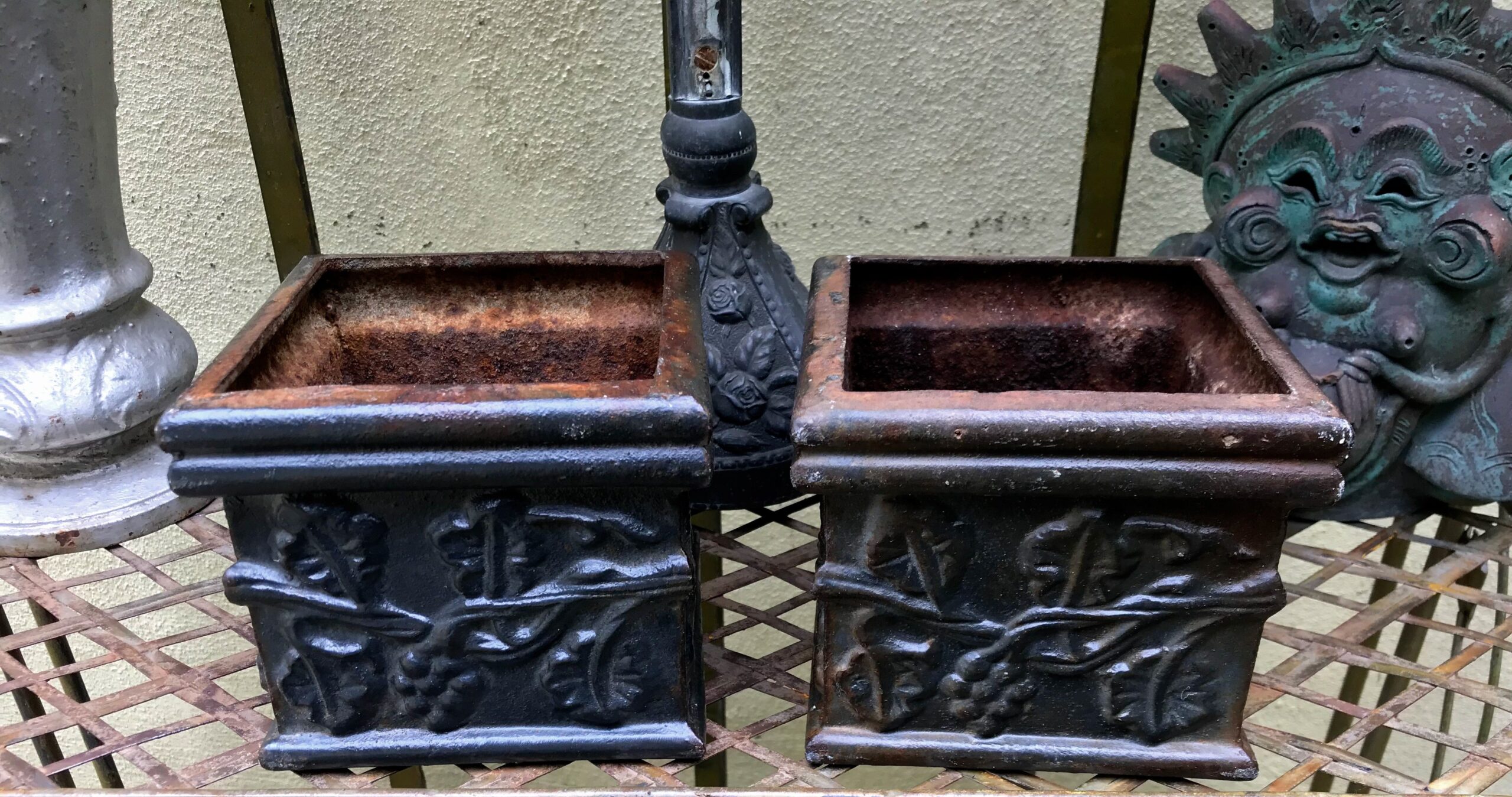 5393145649.jpg Paar kleine antieke vierkante jardinières Frankrijk, begin 20e eeuw