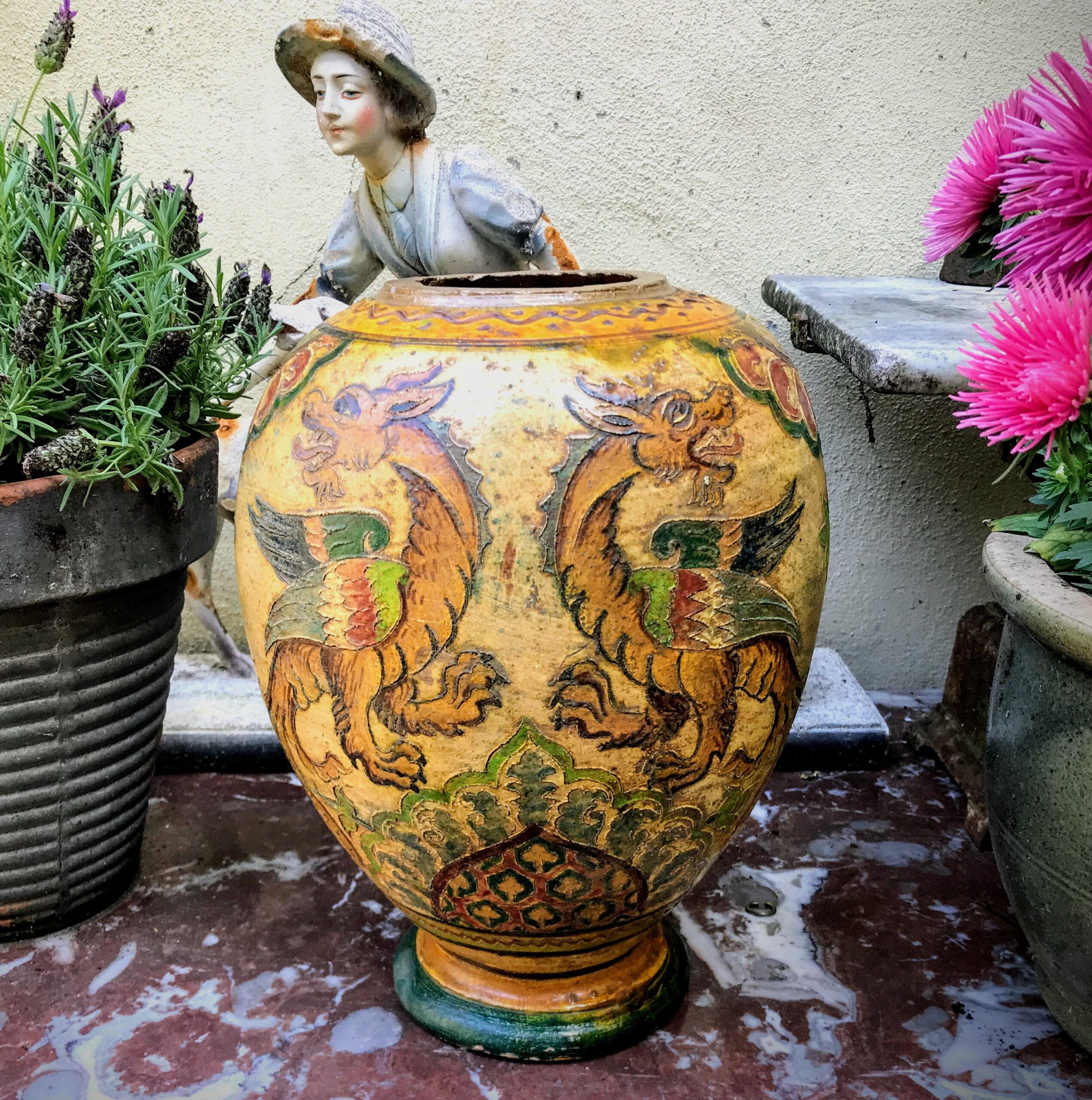 5393149834.jpg Antieke terracotta vaas Montopoli Arno Sgraffito ingesneden Griffioen decor