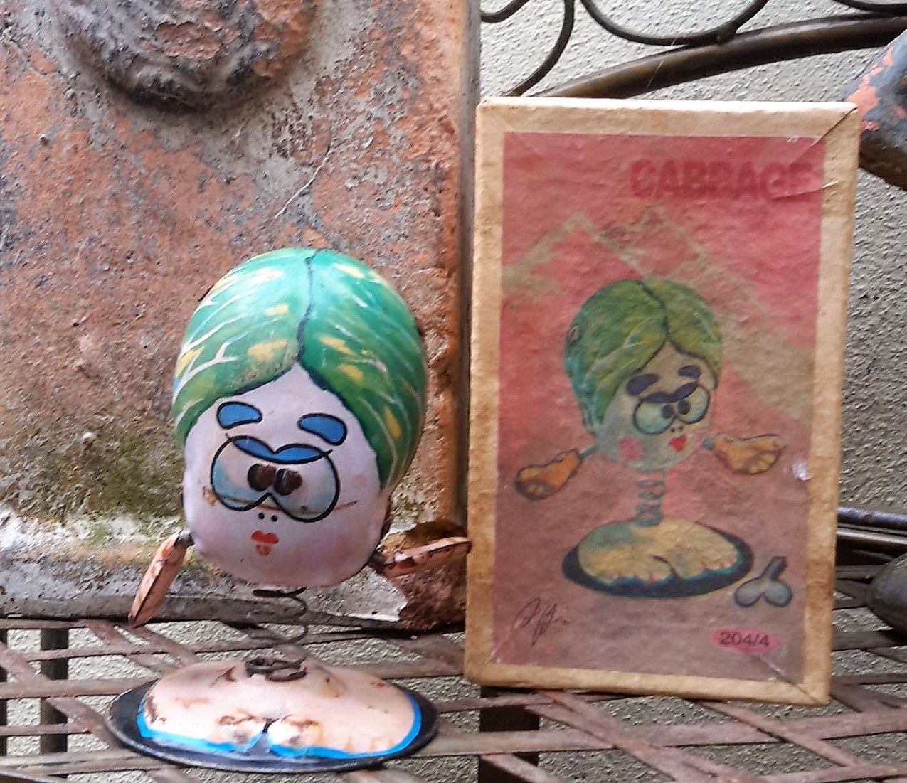 5393149942.jpg Vintage Tin Toy Wind Up Kool (Cabbage) in originele Box en sleutel