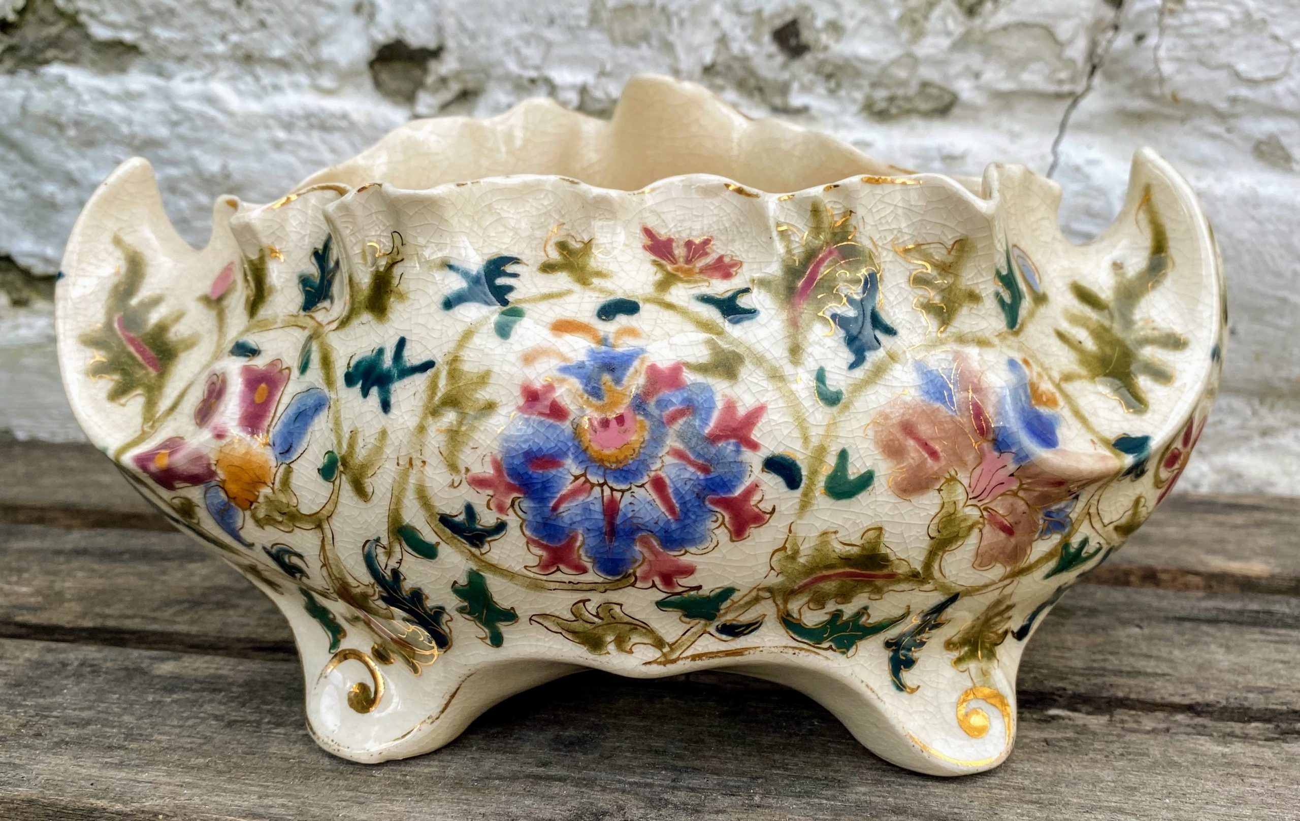5393155712.jpg Prachtige Jardinière met bloemenmotieven in gecraqueleerd porselein