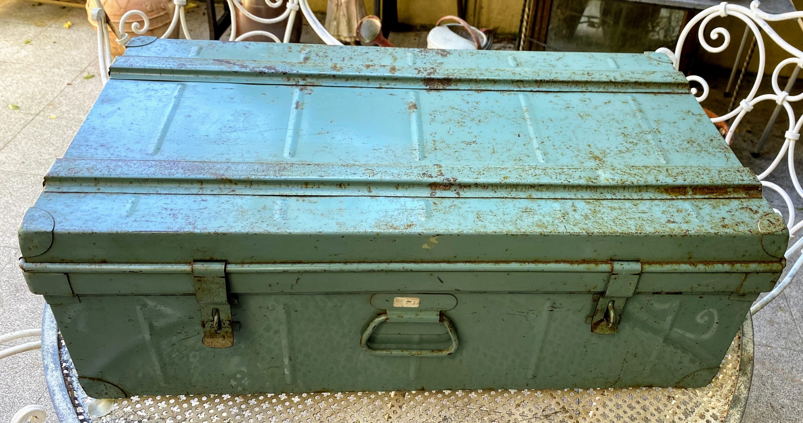 5393163856.jpg Vintage industriële metalen koffer turquoise blauw
