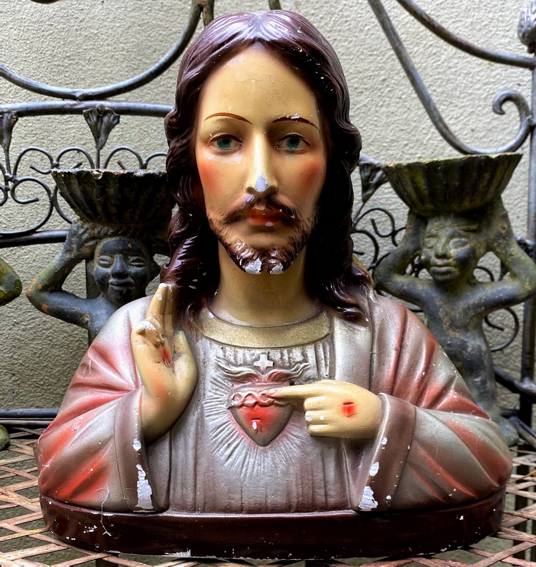 5393167154.jpg Brocante Heilig Hart Buste van Jezus Christus getekend G Carli