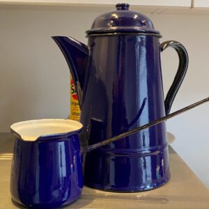 5393167516.jpg Mooie set Vintage Blauwe Emaille Koffiepot en waterkokertje made in Polen