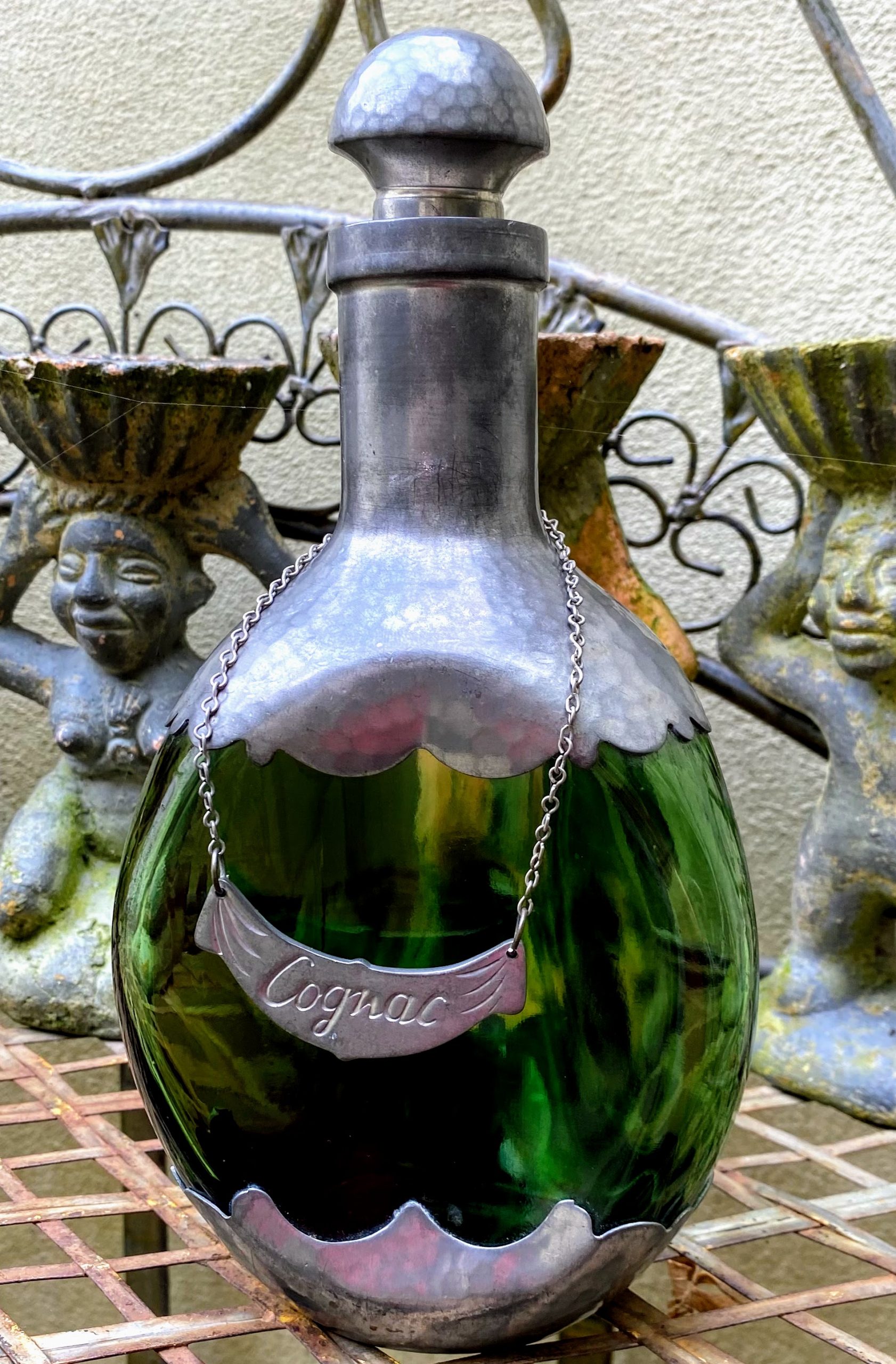 Art deco KMD Royal Pewter Holland Cognac karaf met tinbeslag