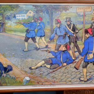 Educatieve linnen schoolplaat nr 60 " Frederik de Merode valt te Berchem"