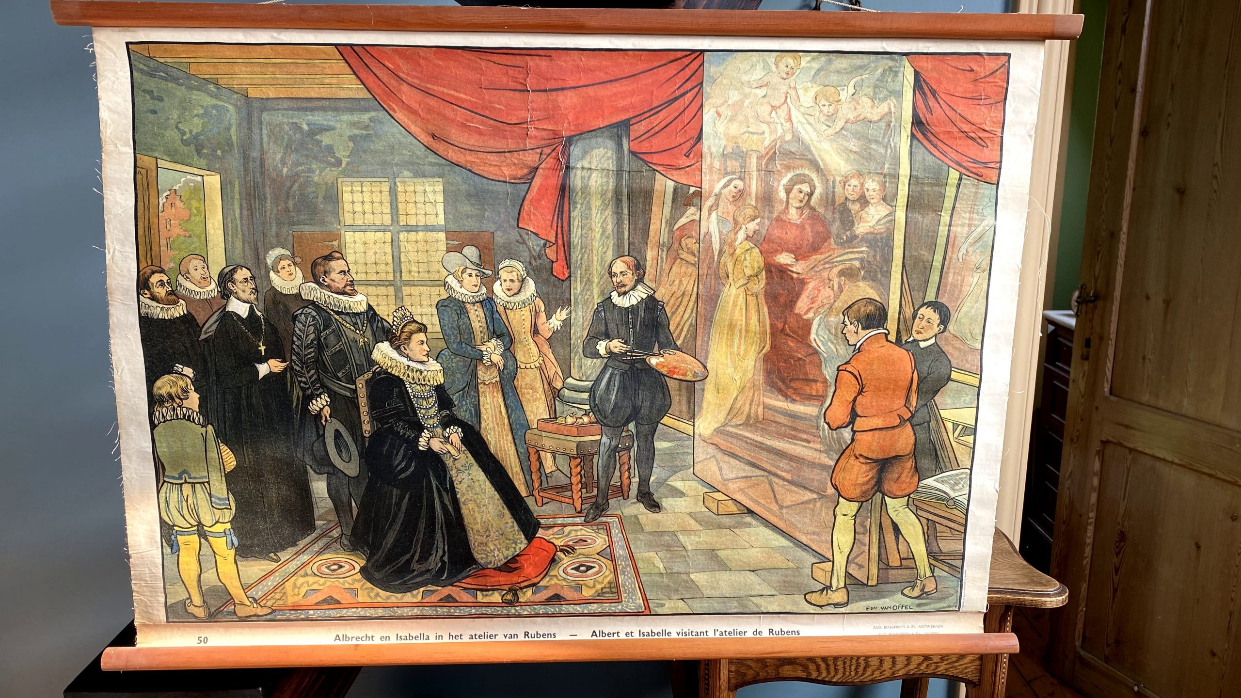 5393169256.jpg Educatieve oude schoolplaat nr 50: Albrecht en Isabella in het werkhuis van Rubens