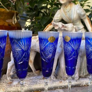 Prachtige set van 6 kobaltblauwe Champagne Fluit glazen in Hand cut Crystal 24% PBO
