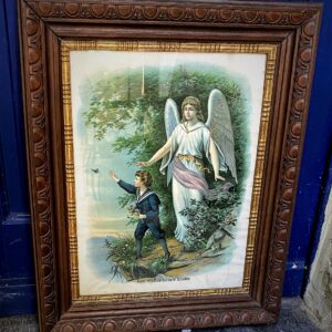 5413888495.jpg Authentieke ingelijste kader Jongetje met beschermengel in een prachtige decoratieve houten omlijsting