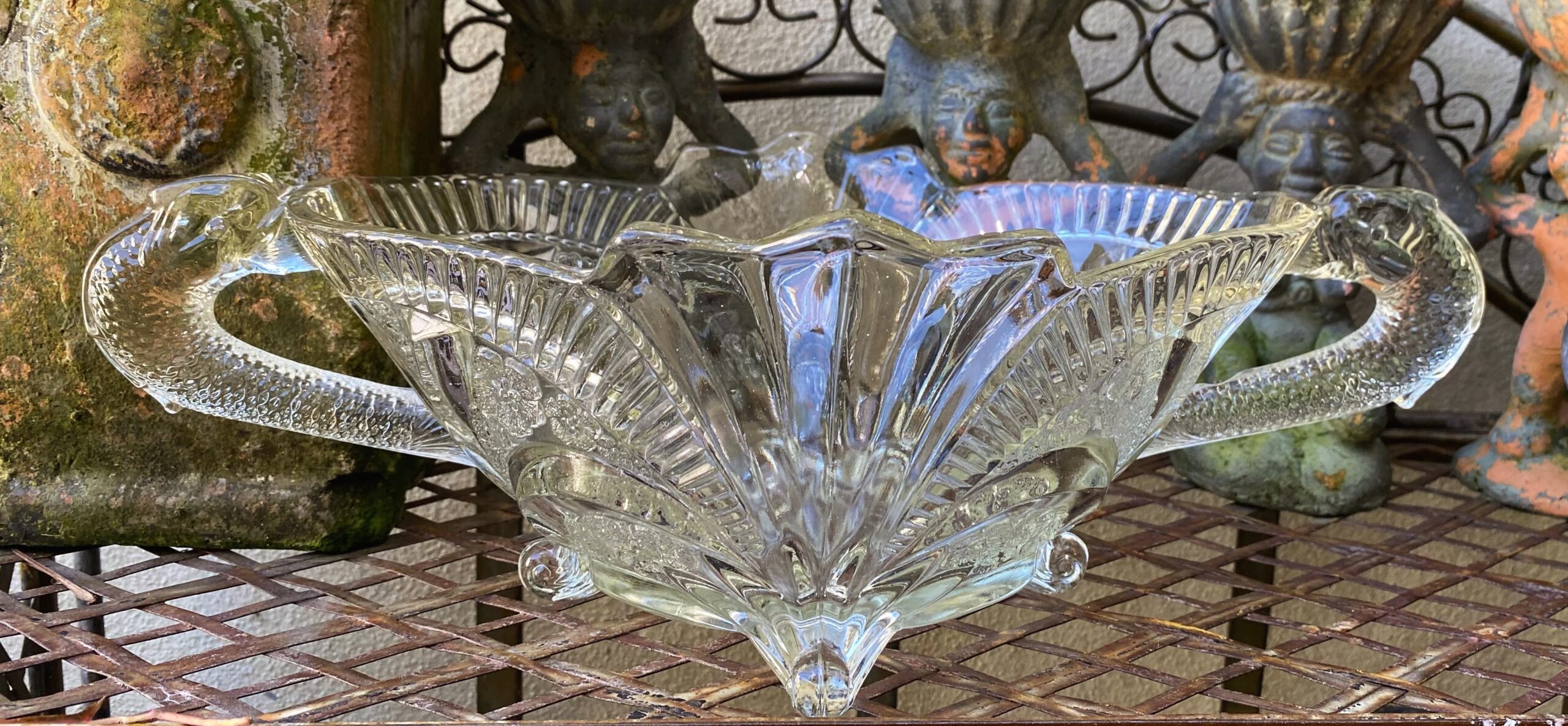 Prachtige glazen Art Deco fruitschaal Brockwitz - ontwerp Friedrich Scheiner ca. 1938–1940