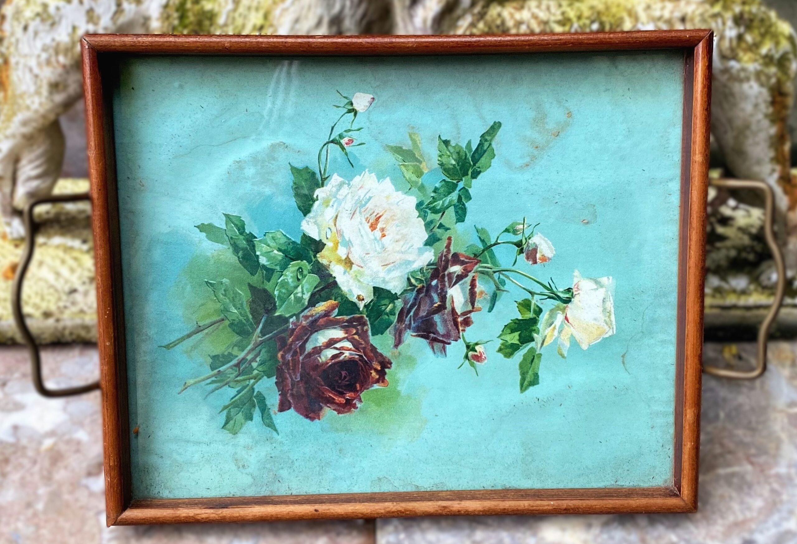 5453165080.jpg Elegant handgemaakt dienblad met een prachtig decoratief tafereel van bloemen – jaren 1930