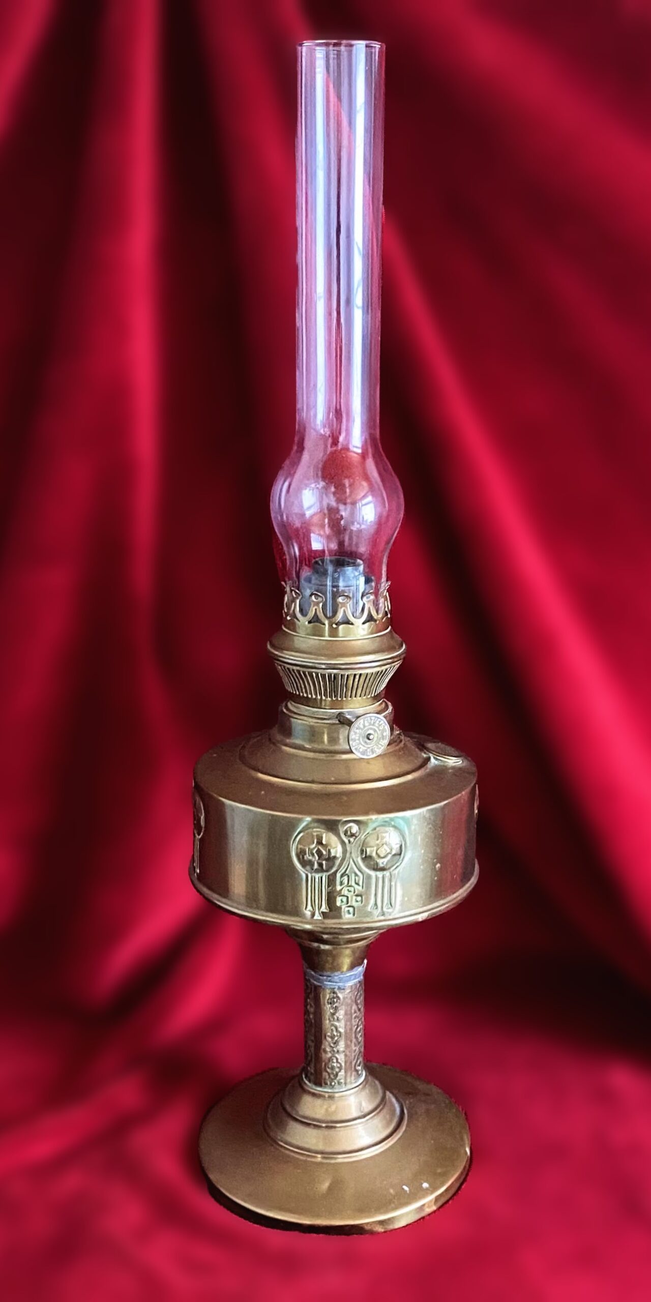 5455934125.jpg Authentieke geelkoperen Belgische Art Deco olielamp Lempereur en Bernard – eind 19e eeuw