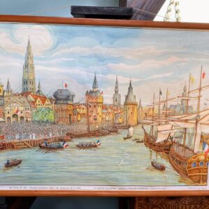 De Schelde vrij: Franse schepen varen de Schelde op in 1792 -Educatieve linnen schoolplaat nr 55 (1925–1931)