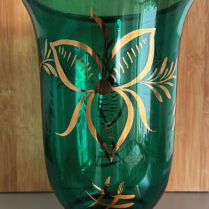 Smaragdgroene Booms glazen vaas met floraal motief – ca. 1960