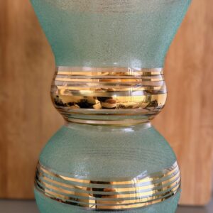 Turquoise-groene Booms "suikerglazen" vaas met vergulde banden – ca. 1950