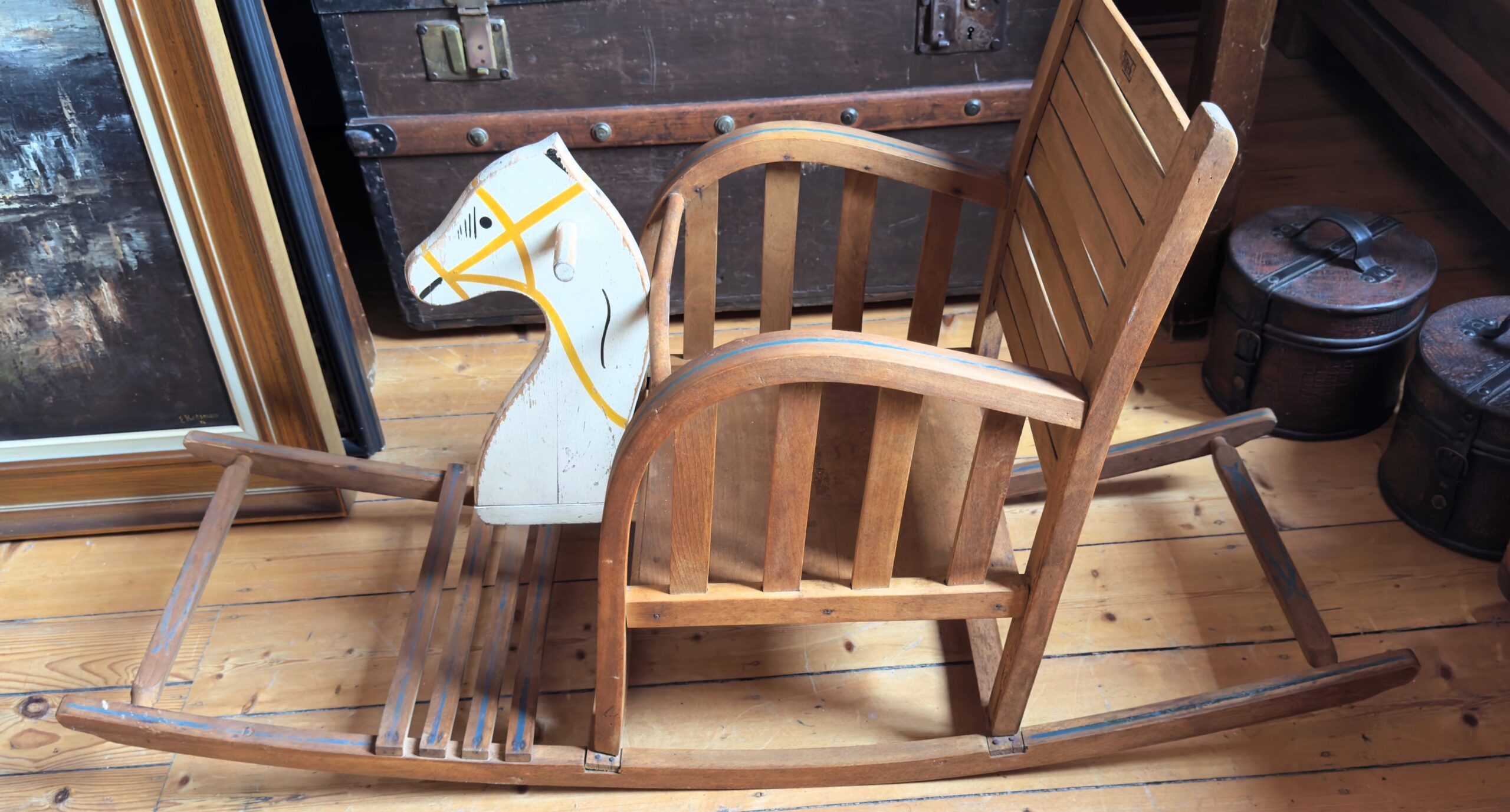 Exclusief Vintage Torck Houten Schommelpaard – Gemarkeerde Design Kinderstoel 1950