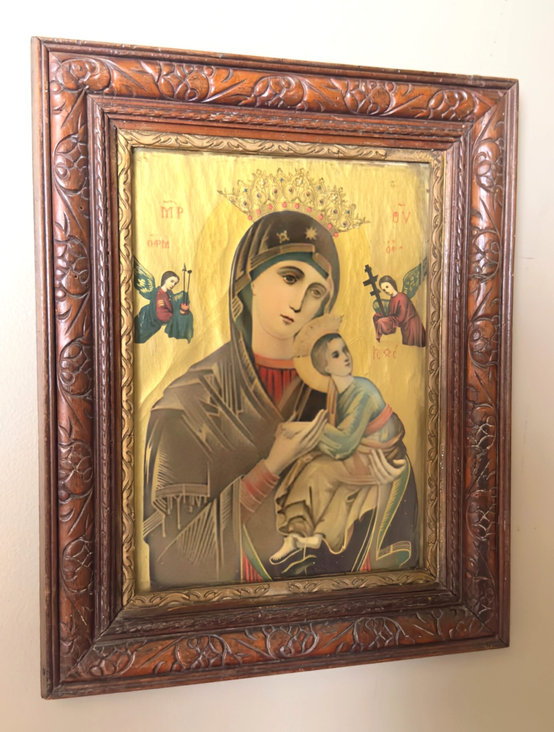 ​Byzantijnse Religieuze Icoon 'Onze-Lieve-Vrouw van Altijddurende Bijstand' – ca. 1950