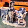 Antiek Delfts porseleinen Hollands melkmeisje met hondenkar – Antique Delft porcelain Dutch milkmaid with dog cart – ca. 1900